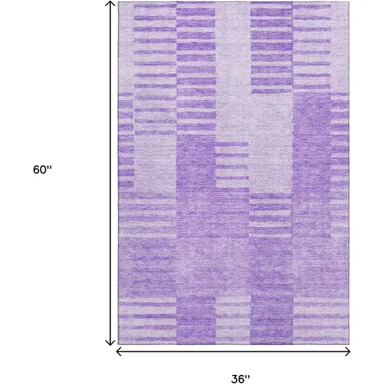 Lavender And Ivory Striped Washable Area Rug With UV Protection Photo 7