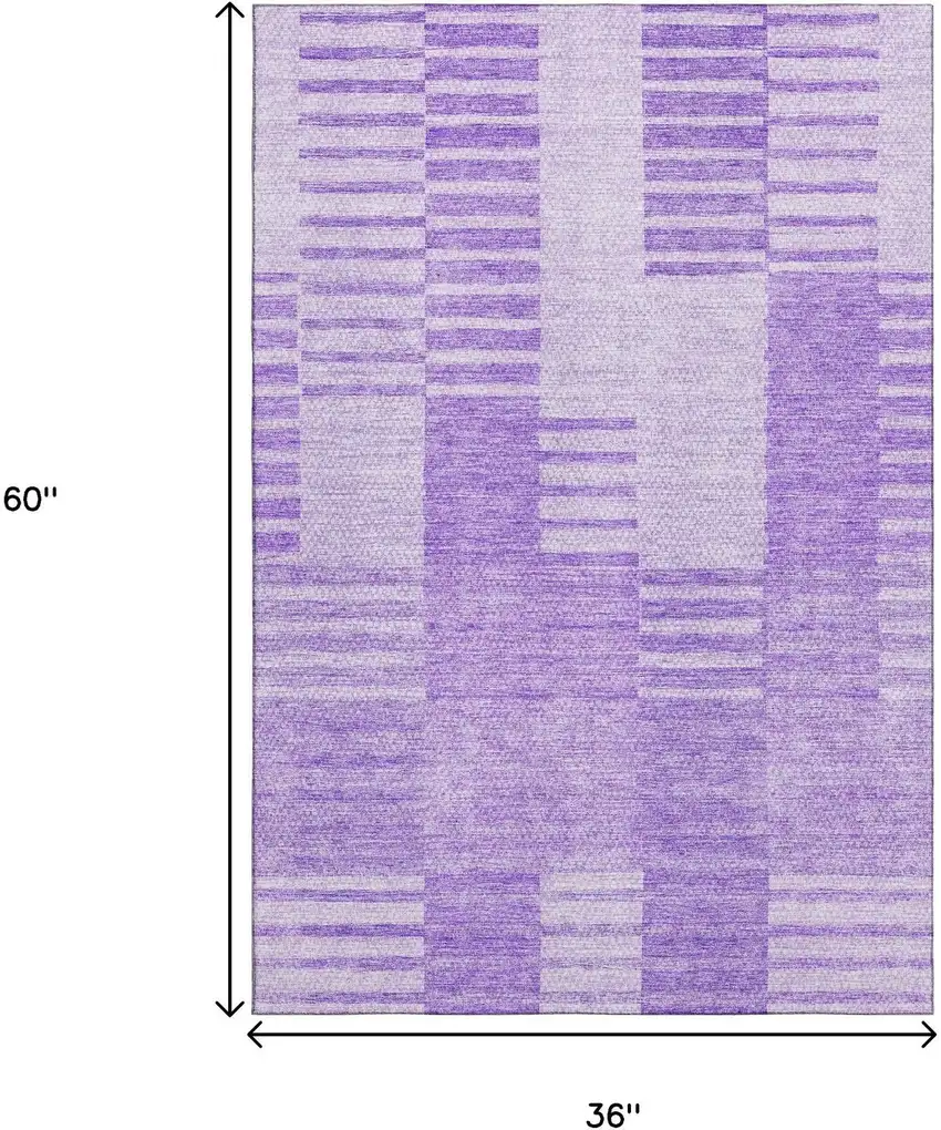 Lavender And Ivory Striped Washable Area Rug With UV Protection Photo 7