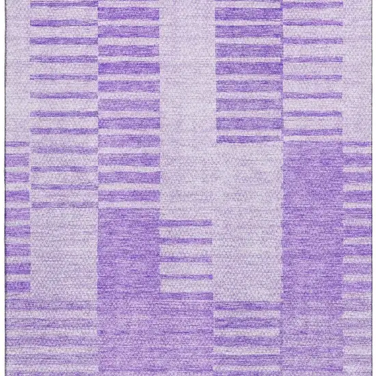 Lavender And Ivory Striped Washable Area Rug With UV Protection Photo 3