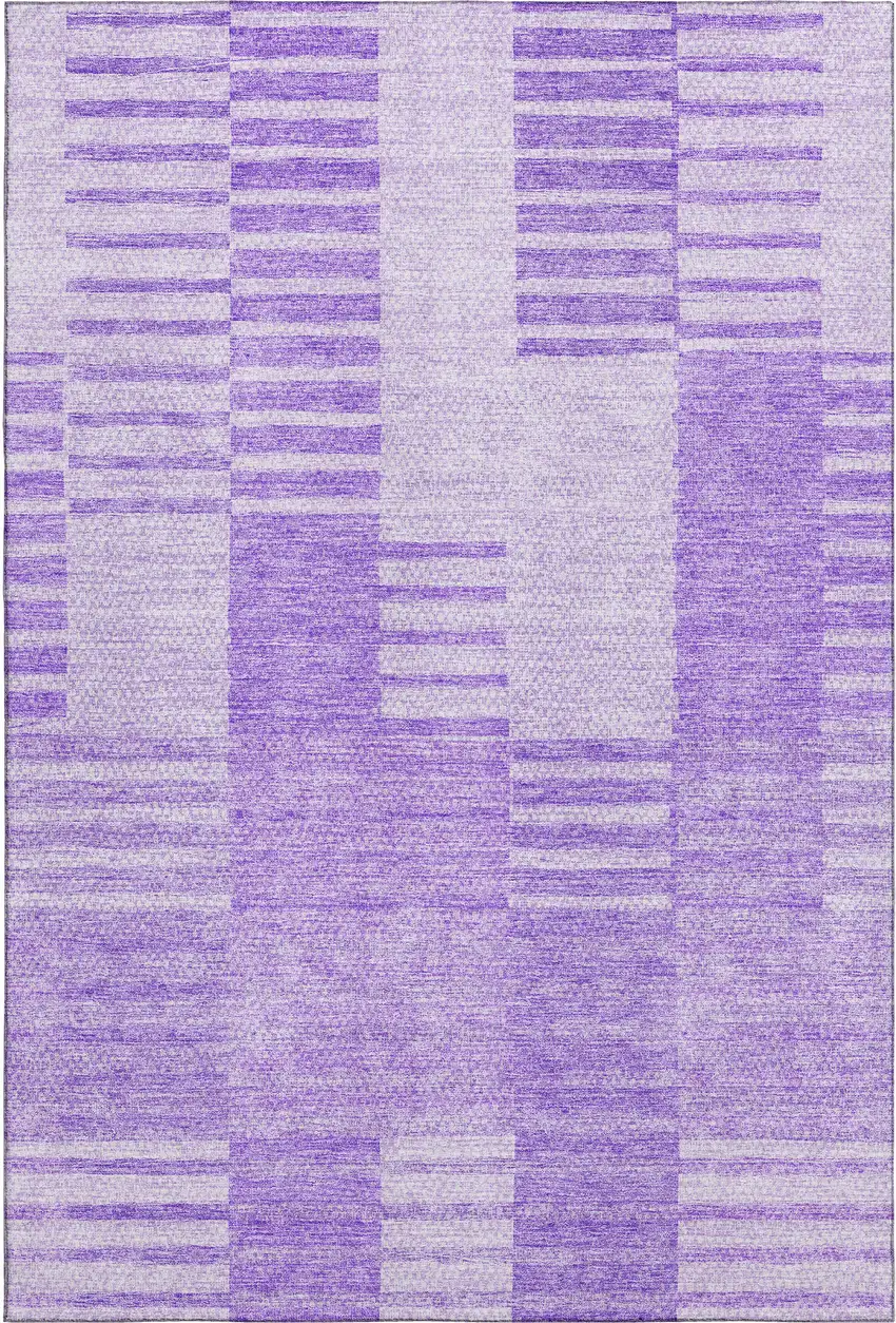 Lavender And Ivory Striped Washable Area Rug With UV Protection Photo 1
