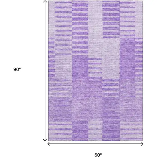 Lavender And Ivory Striped Washable Area Rug With UV Protection Photo 3