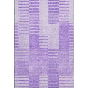 Photo of Lavender And Ivory Striped Washable Area Rug With UV Protection