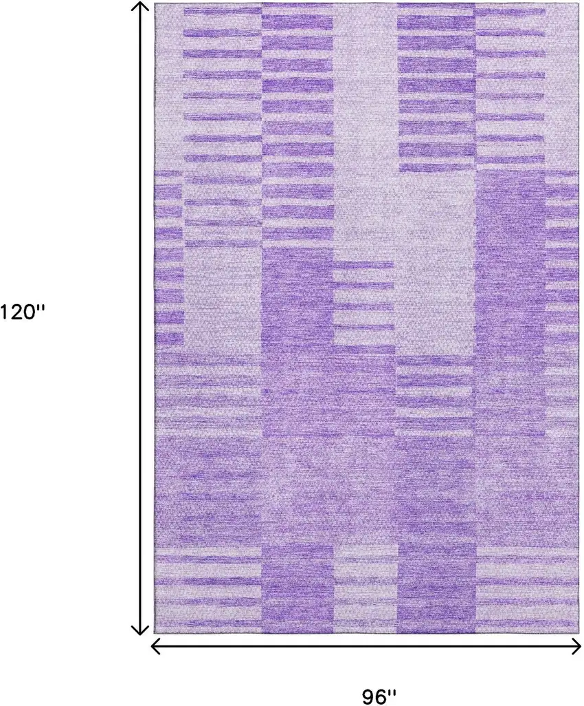 Lavender And Ivory Striped Washable Area Rug With UV Protection Photo 3