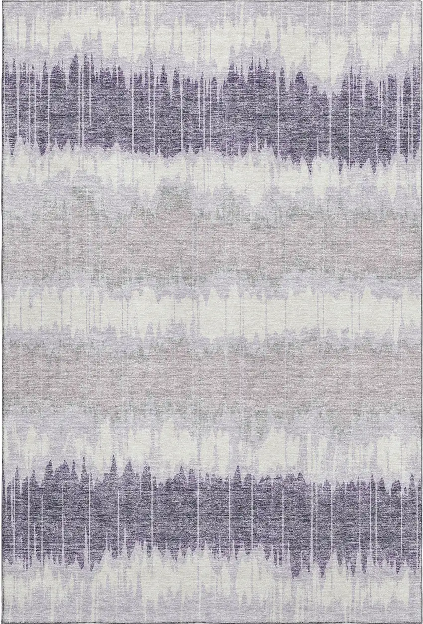 Lavender And Ivory Striped Washable Area Rug With UV Protection Photo 5