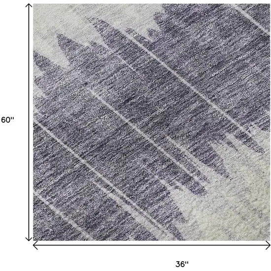 Lavender And Ivory Striped Washable Area Rug With UV Protection Photo 9