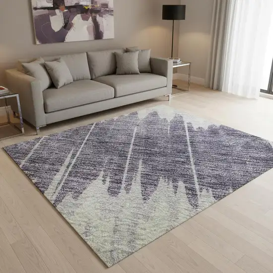 Lavender And Ivory Striped Washable Area Rug With UV Protection Photo 2
