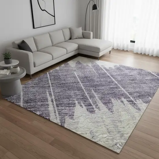 Lavender And Ivory Striped Washable Area Rug With UV Protection Photo 2