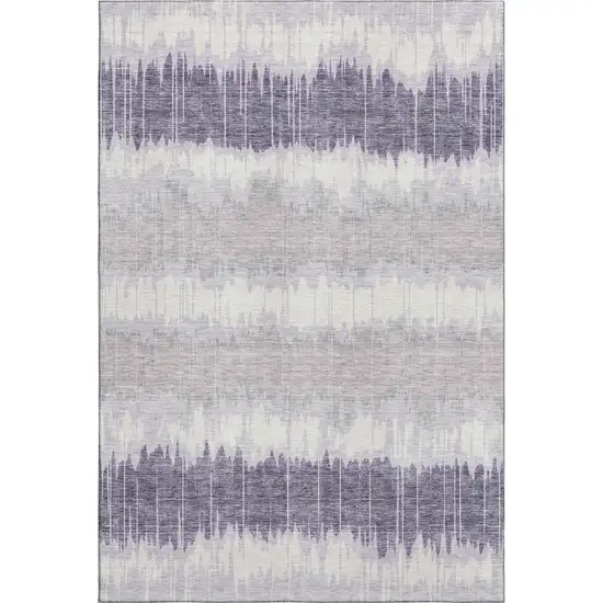 Lavender And Ivory Striped Washable Area Rug With UV Protection Photo 6