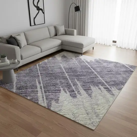 Lavender And Ivory Striped Washable Area Rug With UV Protection Photo 2