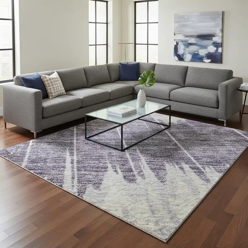 Lavender And Ivory Striped Washable Area Rug With UV Protection Photo 2