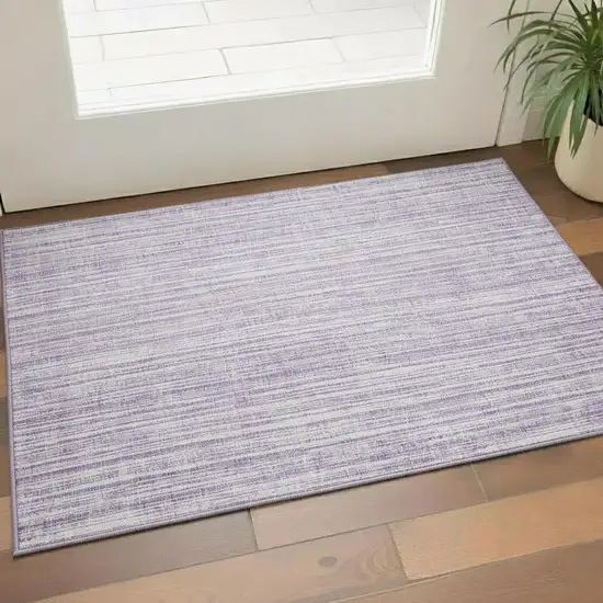 Lavender And Ivory Striped Washable Area Rug With UV Protection Photo 1