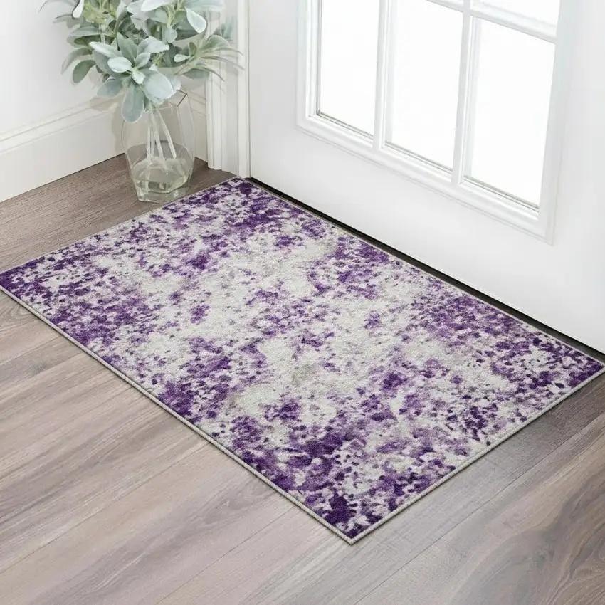 Lavender And Ivory Striped Washable Area Rug With UV Protection Photo 2