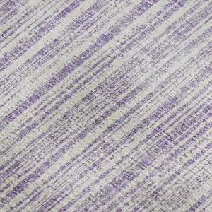 Photo of Lavender And Ivory Striped Washable Area Rug With UV Protection