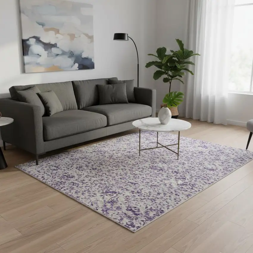 Lavender And Ivory Striped Washable Area Rug With UV Protection Photo 2