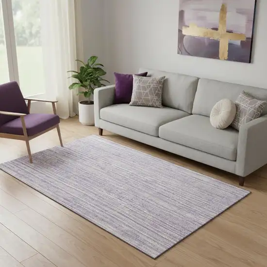 Lavender And Ivory Striped Washable Area Rug With UV Protection Photo 1