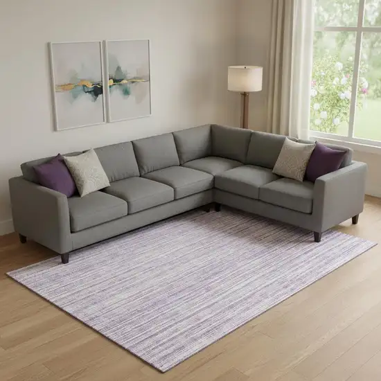 Lavender And Ivory Striped Washable Area Rug With UV Protection Photo 1