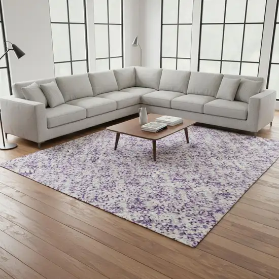 Lavender And Ivory Striped Washable Area Rug With UV Protection Photo 2