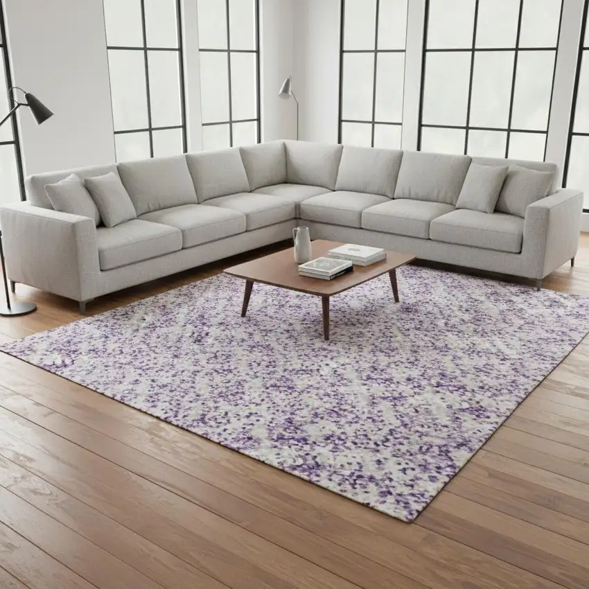 Lavender And Ivory Striped Washable Area Rug With UV Protection Photo 2
