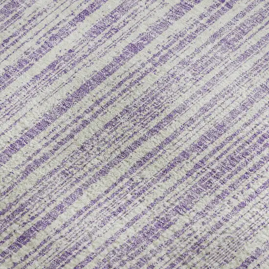 Lavender And Ivory Striped Washable Area Rug With UV Protection Photo 3