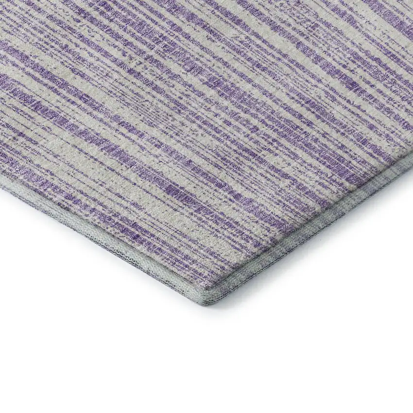Lavender And Ivory Striped Washable Area Rug With UV Protection Photo 8
