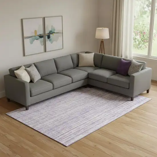 Lavender And Ivory Striped Washable Area Rug With UV Protection Photo 1