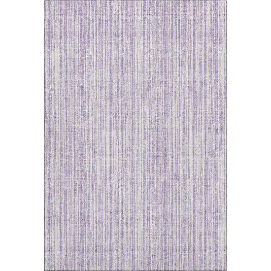 Lavender And Ivory Striped Washable Area Rug With UV Protection Photo 6