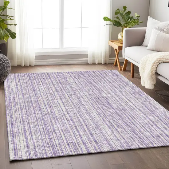 Lavender And Ivory Striped Washable Area Rug With UV Protection Photo 4