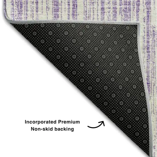 Lavender And Ivory Striped Washable Area Rug With UV Protection Photo 7