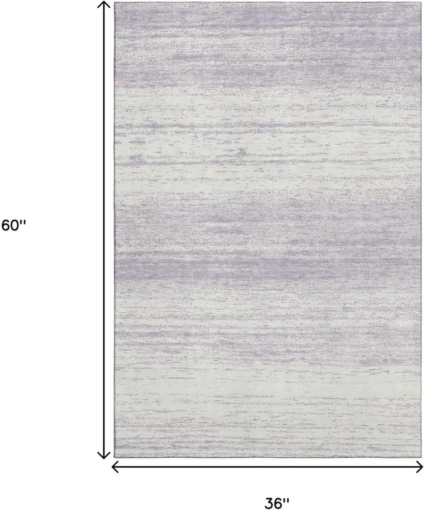 Lavender And Ivory Striped Washable Area Rug With UV Protection Photo 3