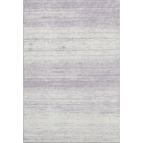Lavender And Ivory Striped Washable Area Rug With UV Protection Photo 1