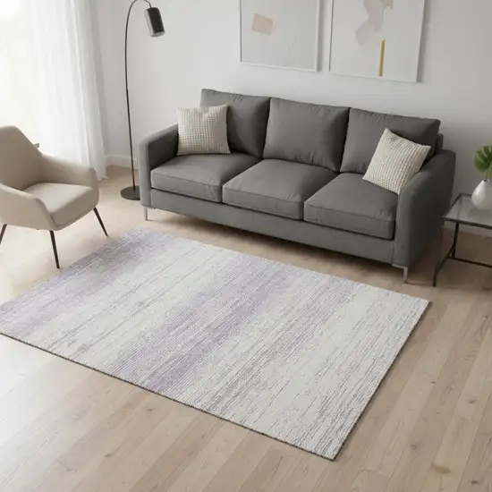 Lavender And Ivory Striped Washable Area Rug With UV Protection Photo 2