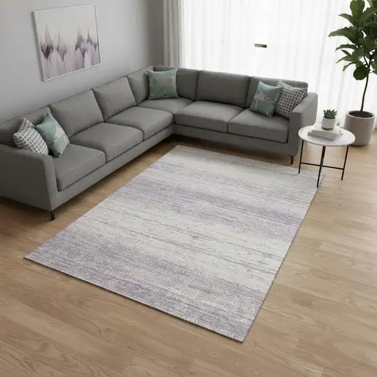 Lavender And Ivory Striped Washable Area Rug With UV Protection Photo 2