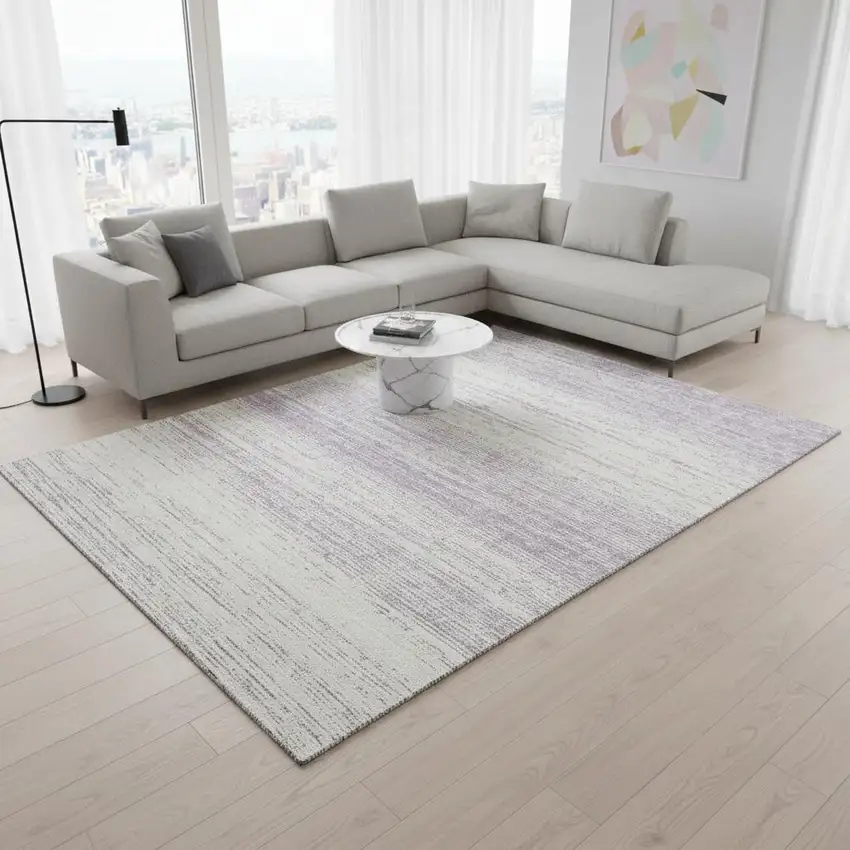 Lavender And Ivory Striped Washable Area Rug With UV Protection Photo 2