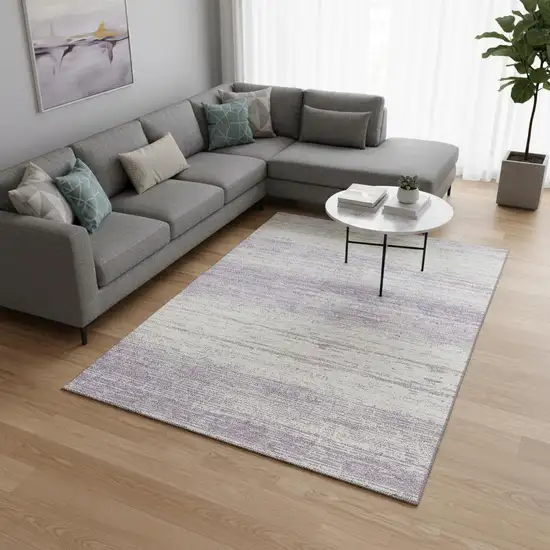 Lavender And Ivory Striped Washable Area Rug With UV Protection Photo 2