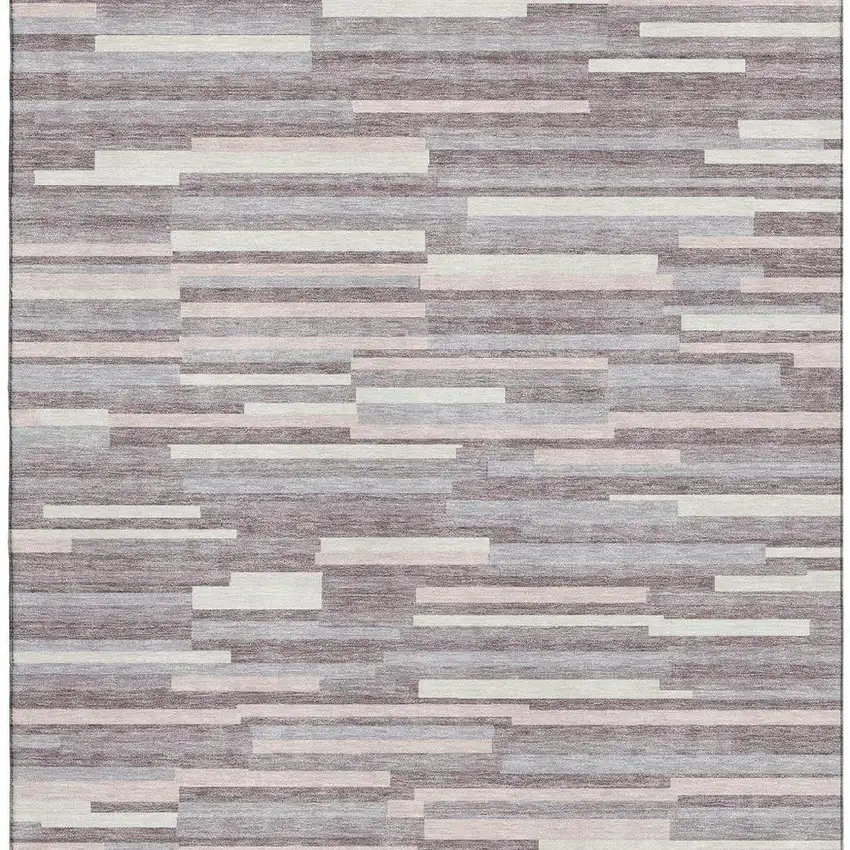 Lavender And Ivory Striped Washable Area Rug With UV Protection Photo 4