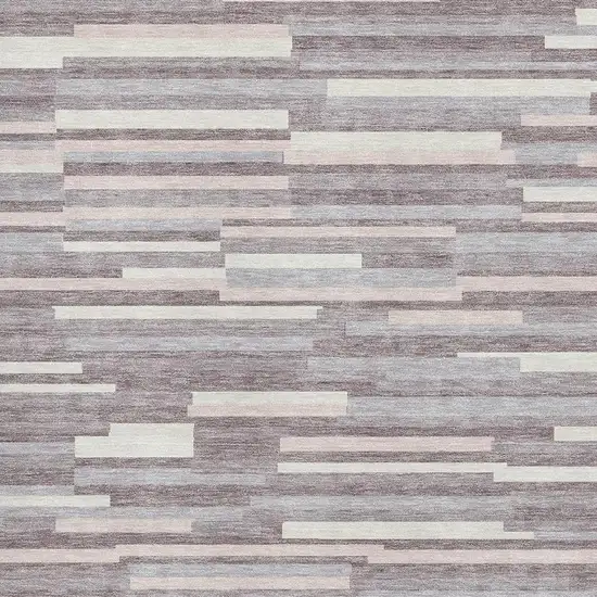 Lavender And Ivory Striped Washable Area Rug With UV Protection Photo 3
