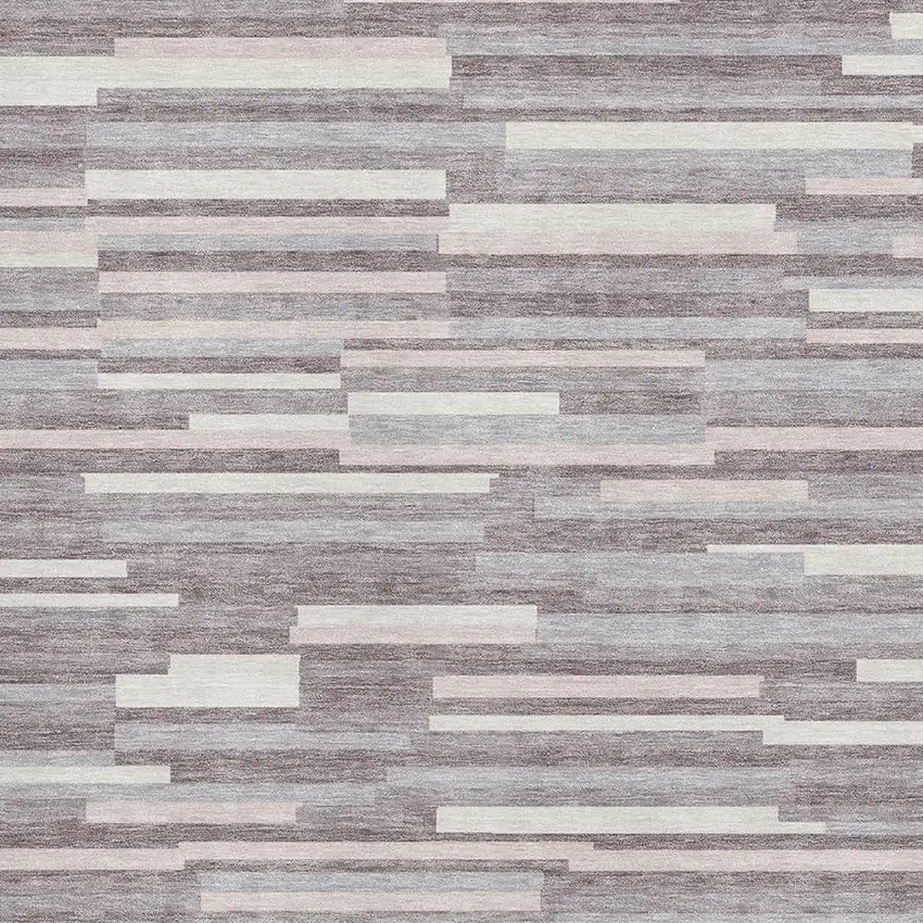 Lavender And Ivory Striped Washable Area Rug With UV Protection Photo 3