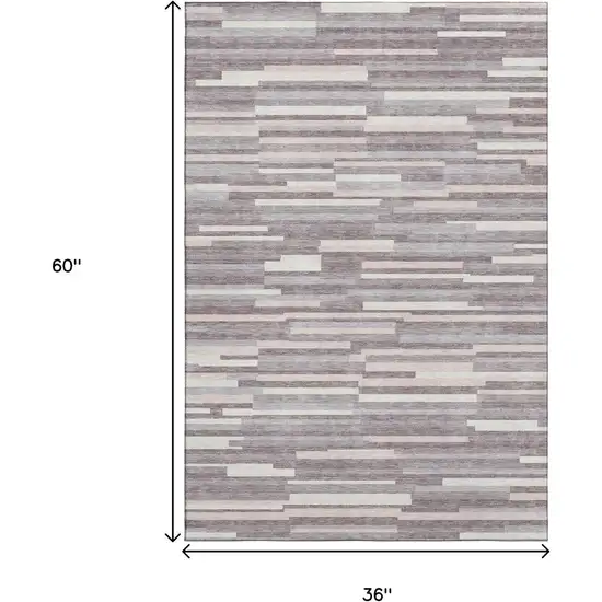 Lavender And Ivory Striped Washable Area Rug With UV Protection Photo 3