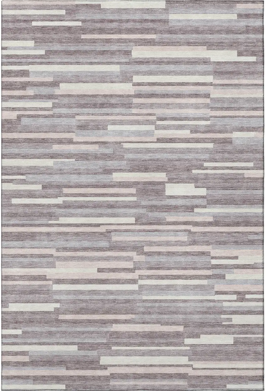 Lavender And Ivory Striped Washable Area Rug With UV Protection Photo 4
