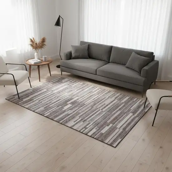 Lavender And Ivory Striped Washable Area Rug With UV Protection Photo 2