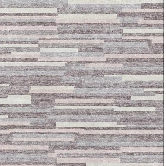 Lavender And Ivory Striped Washable Area Rug With UV Protection Photo 3