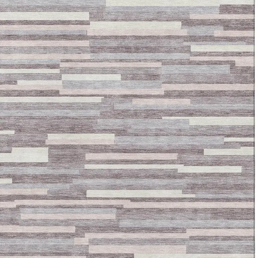 Lavender And Ivory Striped Washable Area Rug With UV Protection Photo 3