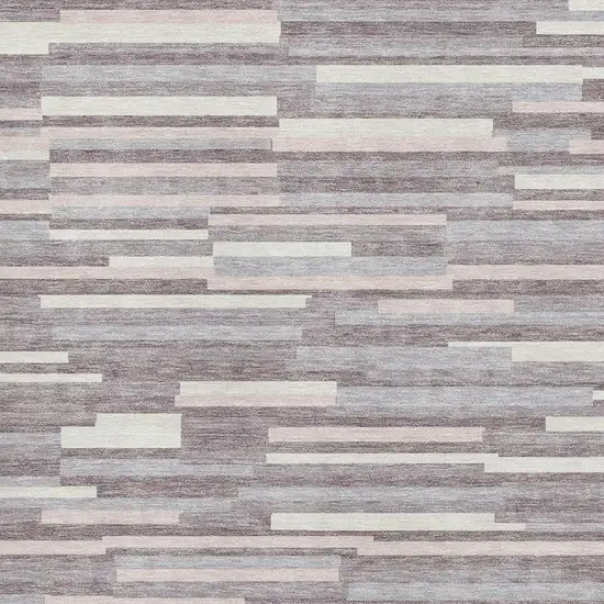 Lavender And Ivory Striped Washable Area Rug With UV Protection Photo 3