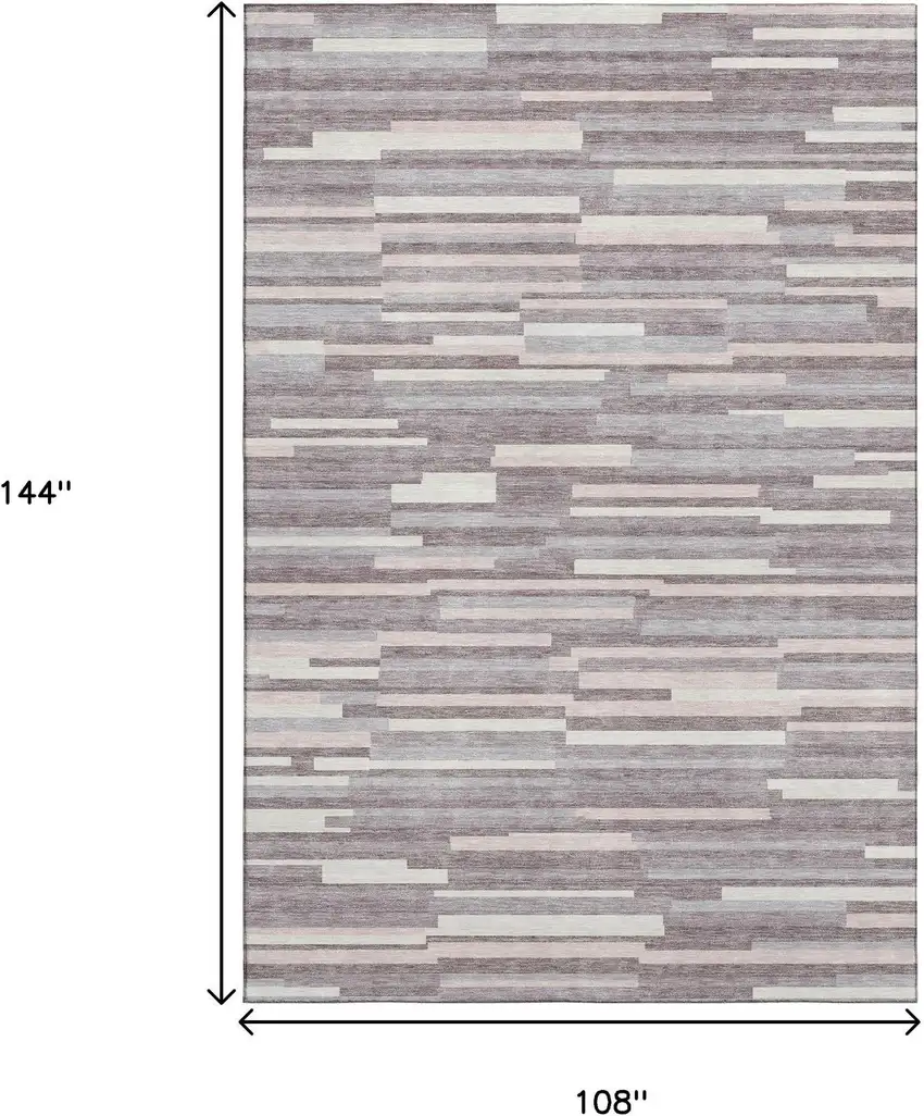 Lavender And Ivory Striped Washable Area Rug With UV Protection Photo 9