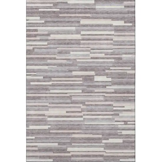 Lavender And Ivory Striped Washable Area Rug With UV Protection Photo 4