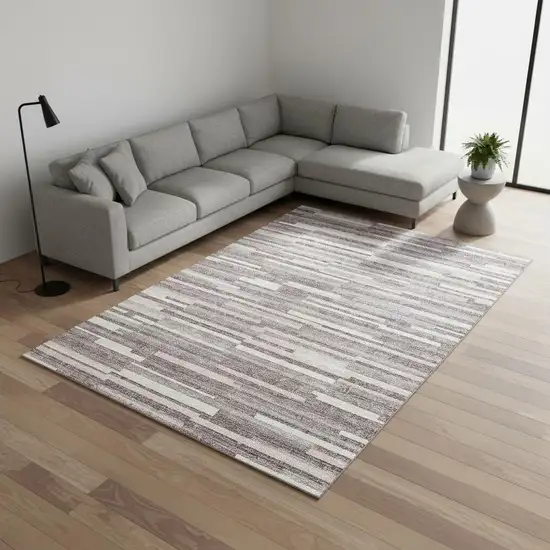 Lavender And Ivory Striped Washable Area Rug With UV Protection Photo 2