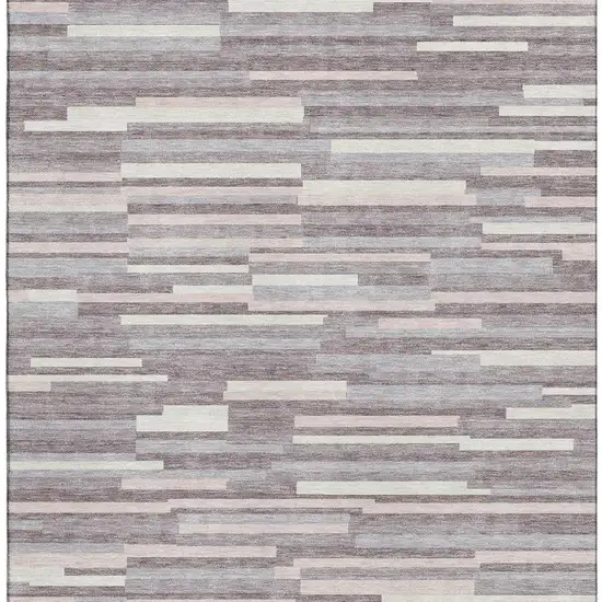 Lavender And Ivory Striped Washable Area Rug With UV Protection Photo 3