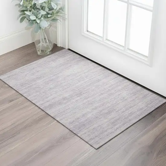 Lavender And Ivory Striped Washable Area Rug With UV Protection Photo 2