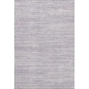 Photo of Lavender And Ivory Striped Washable Area Rug With UV Protection