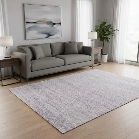 Lavender And Ivory Striped Washable Area Rug With UV Protection Photo 2